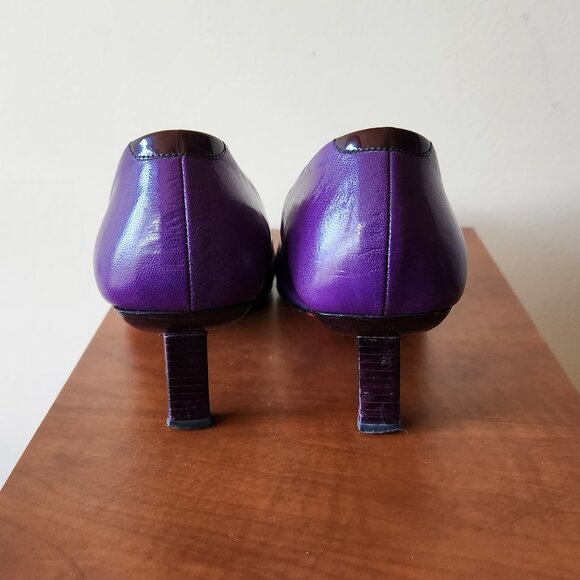 Bruno Magli Italy Leather Purple Shoes Heels Bow Size 7.5 or 7 1/2 Medium Heel - Picture 12 of 15